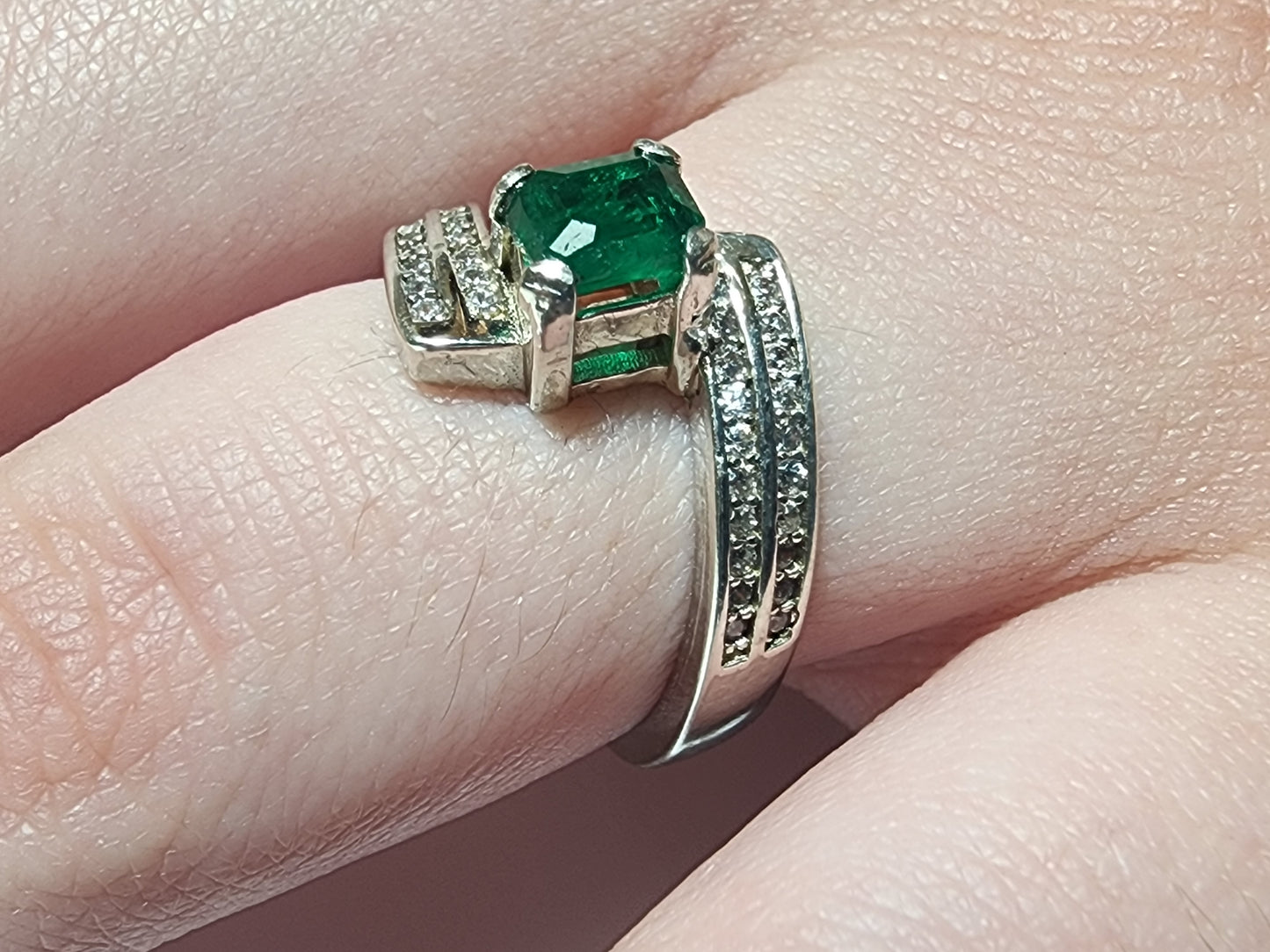 Swat Emerald Sterling Silver Ring with Rhodium Plating and Cubic Zirconia Accents - Size 7