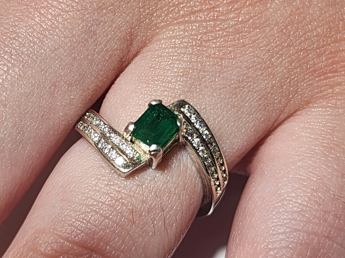 Swat Emerald Sterling Silver Ring with Rhodium Plating and Cubic Zirconia Accents - Size 7