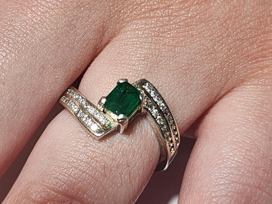 Swat Emerald Sterling Silver Ring with Rhodium Plating and Cubic Zirconia Accents - Size 7