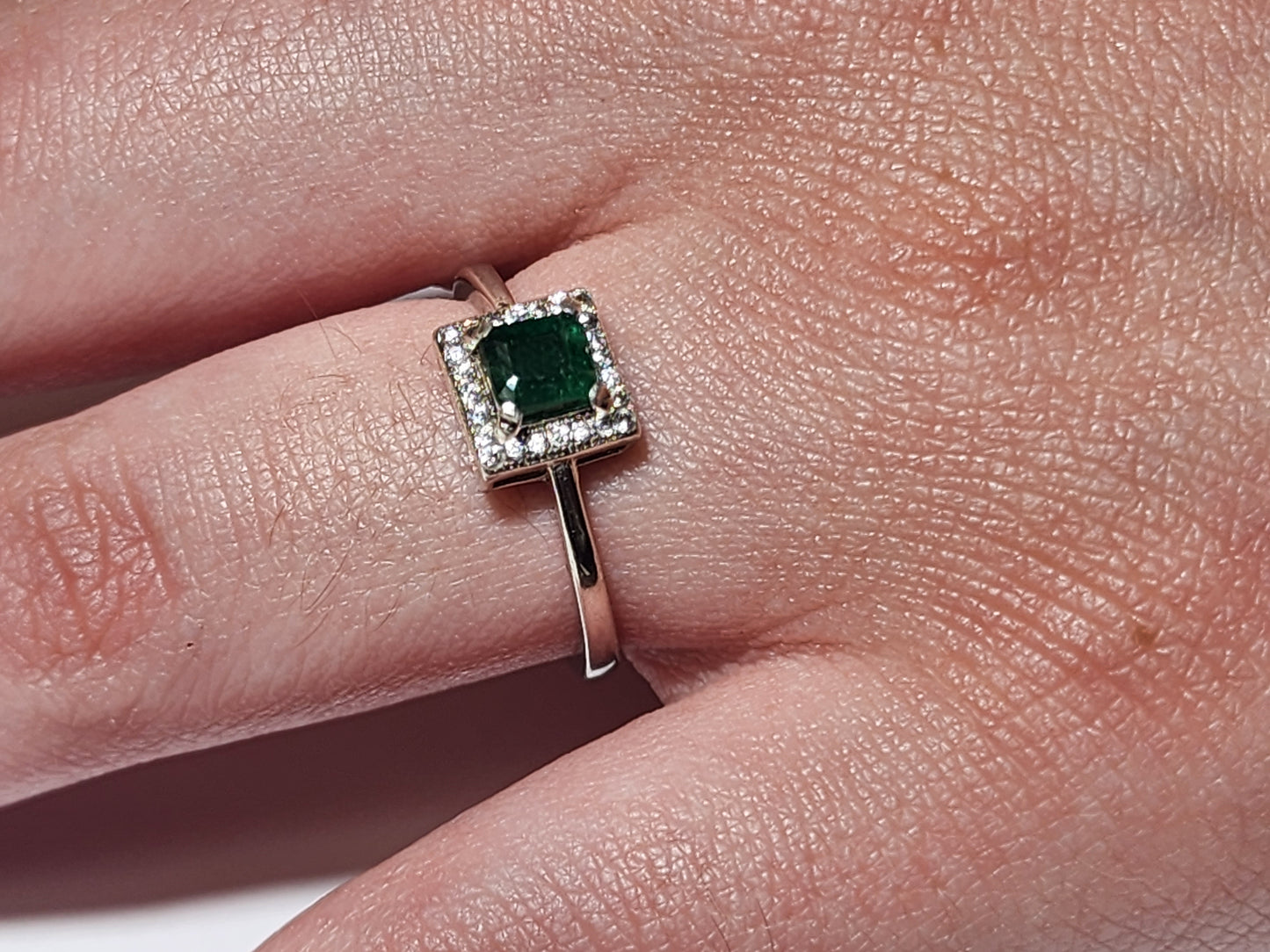 Enchanting Dark Green Swat Emerald Silver Ring with Rhodium Plating and Cubic Zirconia Accents