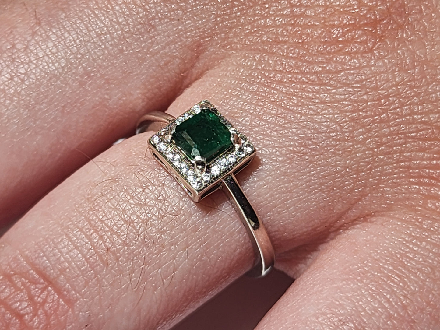 Enchanting Dark Green Swat Emerald Silver Ring with Rhodium Plating and Cubic Zirconia Accents