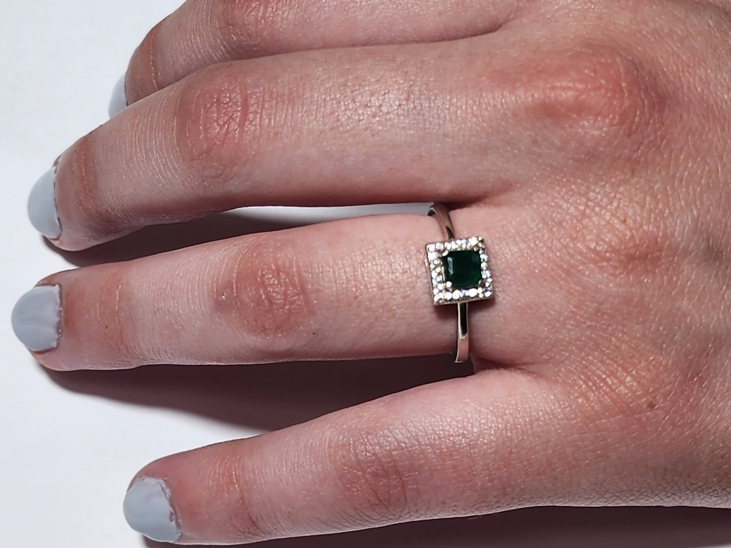 Enchanting Dark Green Swat Emerald Silver Ring with Rhodium Plating and Cubic Zirconia Accents