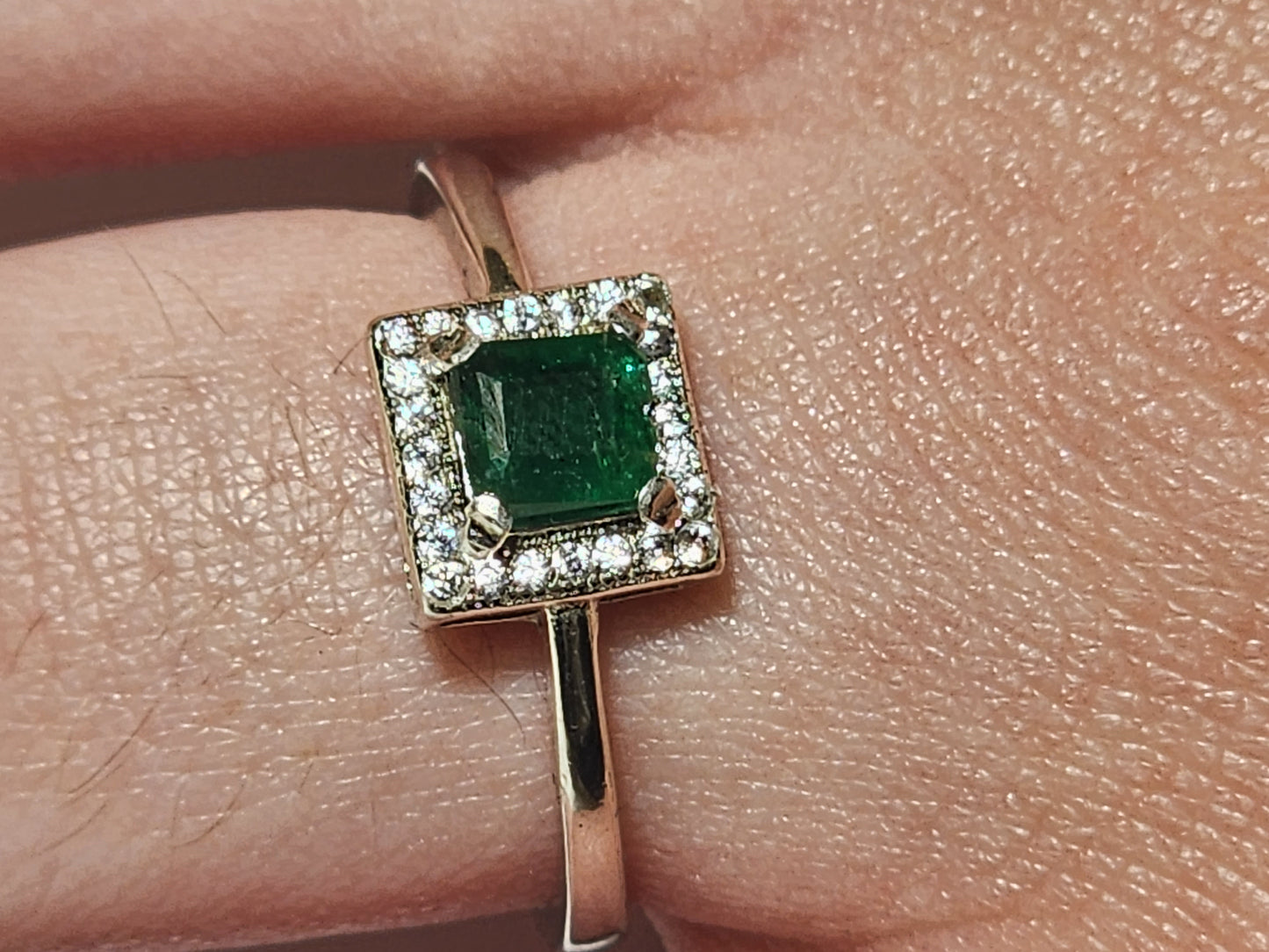 Enchanting Dark Green Swat Emerald Silver Ring with Rhodium Plating and Cubic Zirconia Accents