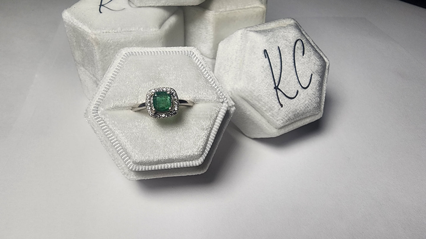 Exquisite Swat Emerald Silver Ring with Rhodium Plating and Cubic Zirconia Accents