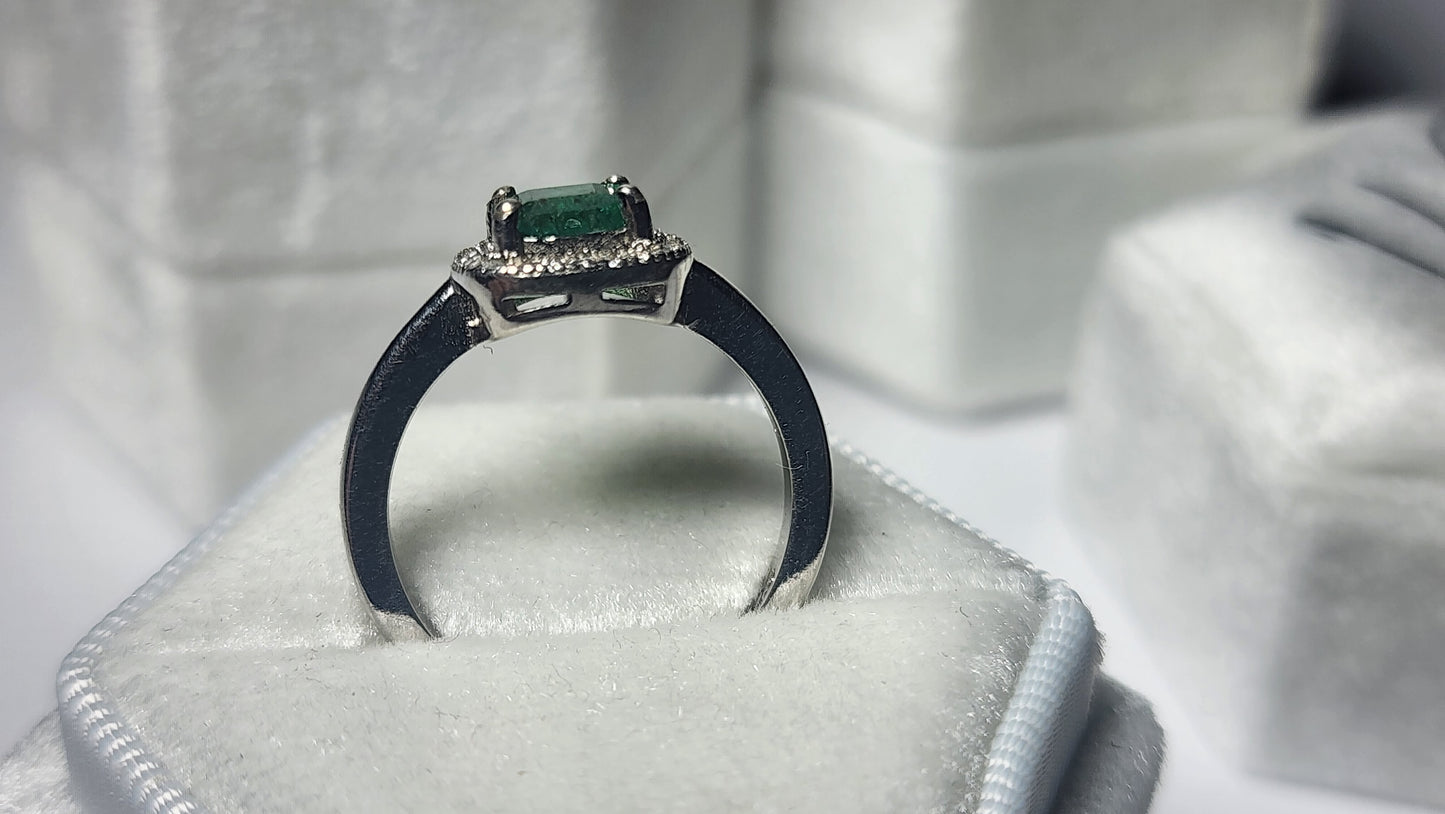 Exquisite Swat Emerald Silver Ring with Rhodium Plating and Cubic Zirconia Accents