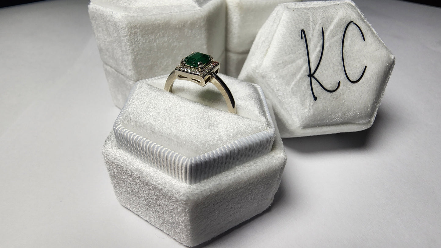 Enchanting Dark Green Swat Emerald Silver Ring with Rhodium Plating and Cubic Zirconia Accents