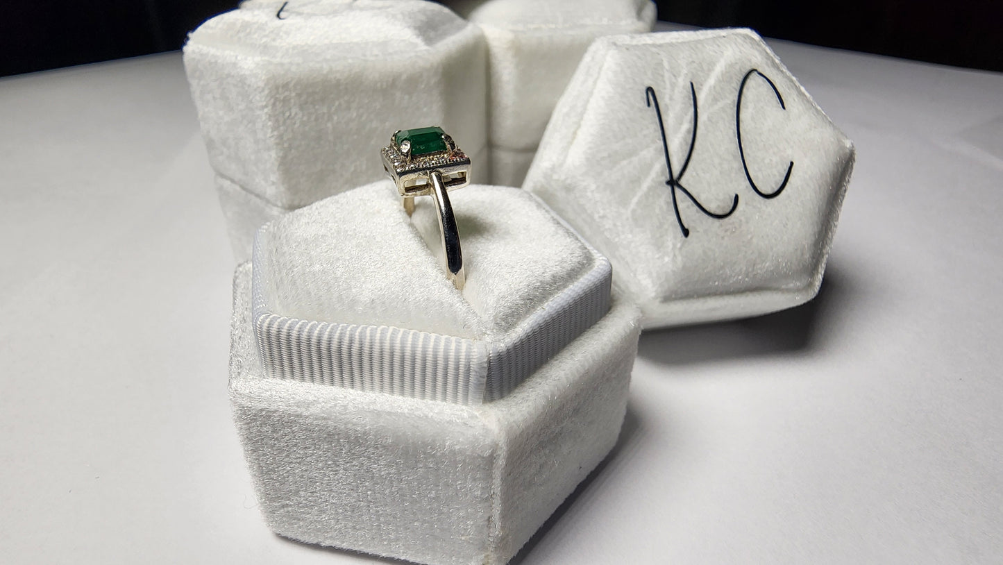 Enchanting Dark Green Swat Emerald Silver Ring with Rhodium Plating and Cubic Zirconia Accents