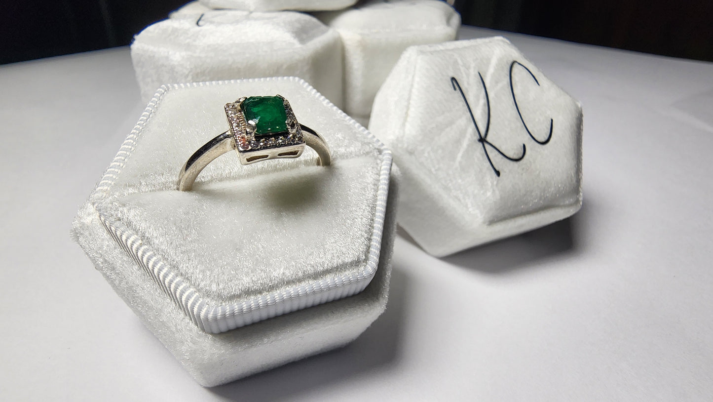 Enchanting Dark Green Swat Emerald Silver Ring with Rhodium Plating and Cubic Zirconia Accents