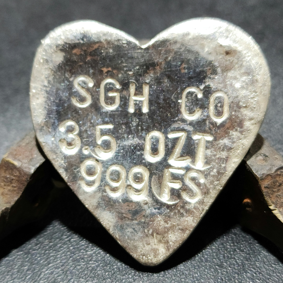 3.5 ozt .999 Solid Silver Handmade Heart - Crafted with Handmade Wood Mold