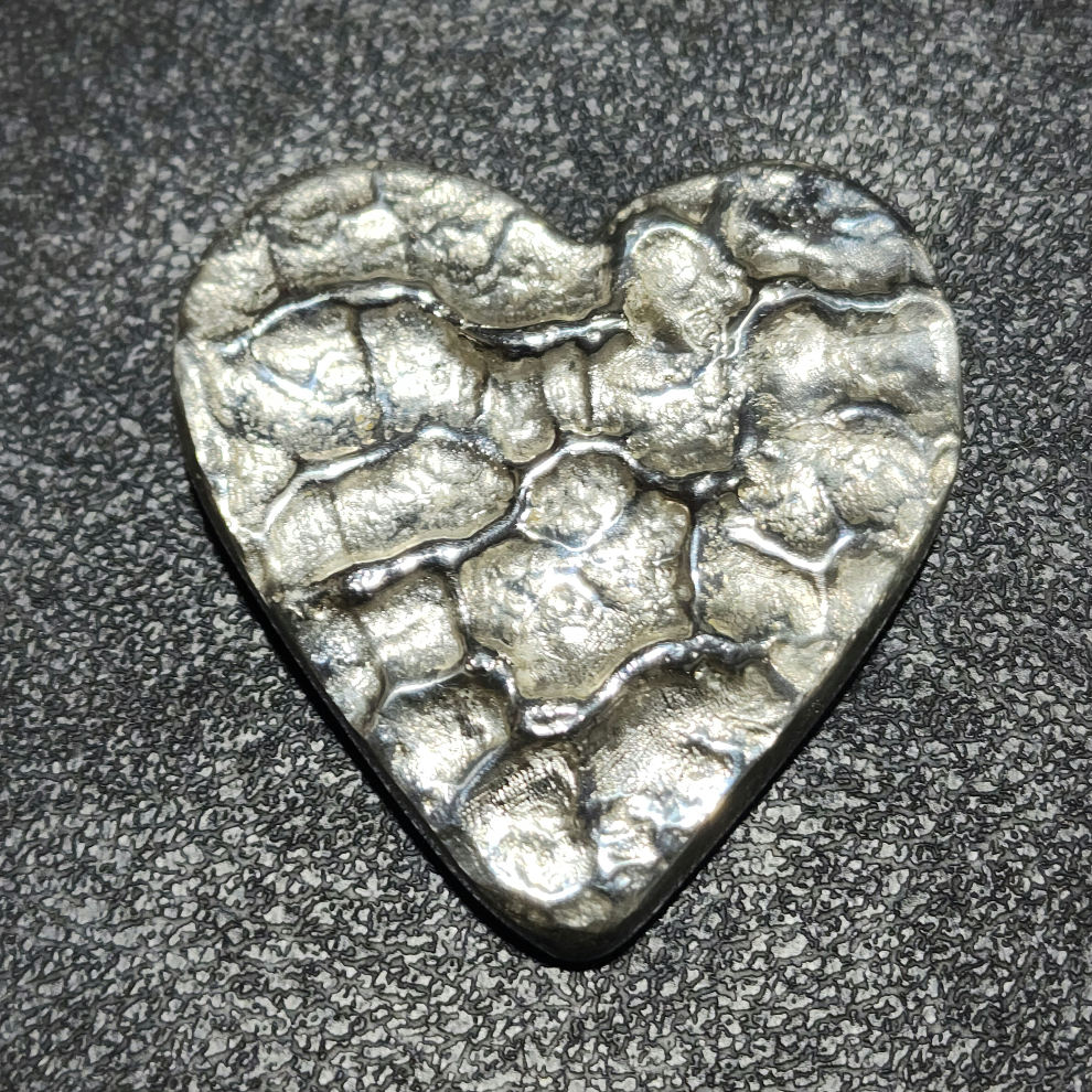 3.5 ozt .999 Solid Silver Handmade Heart - Crafted with Handmade Wood Mold