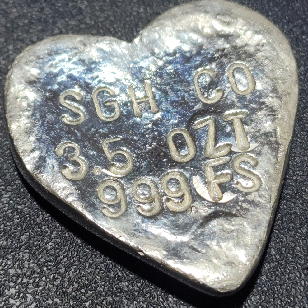 3.5 ozt .999 Solid Silver Handmade Heart - Crafted with Handmade Wood Mold