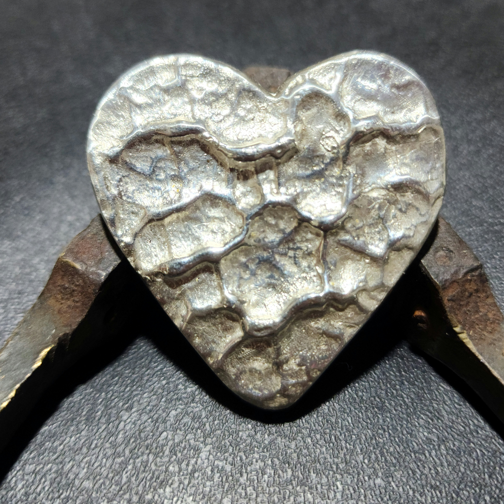 3.5 ozt .999 Solid Silver Handmade Heart - Crafted with Handmade Wood Mold